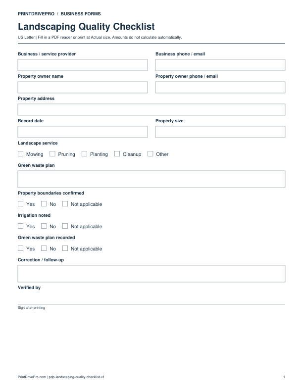 Preview of Landscaping Quality Checklist