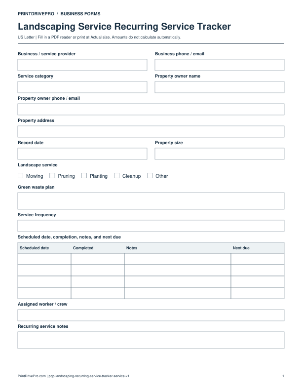 Preview of Landscaping Service Recurring Service Tracker