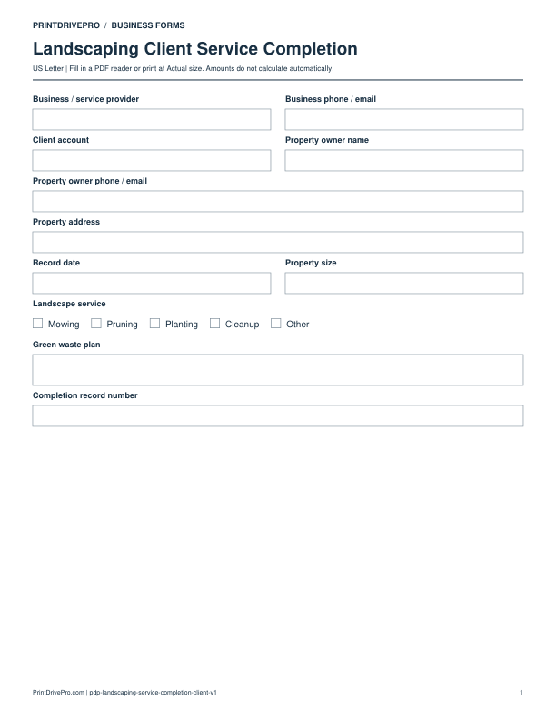 Preview of Landscaping Client Service Completion