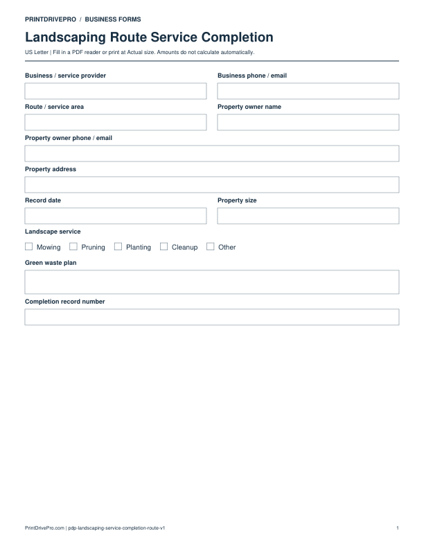 Preview of Landscaping Route Service Completion