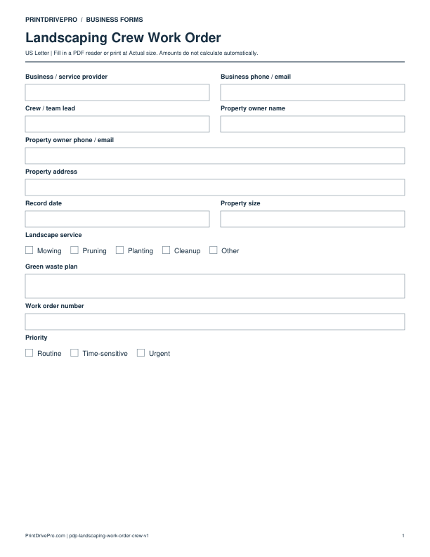 Preview of Landscaping Crew Work Order