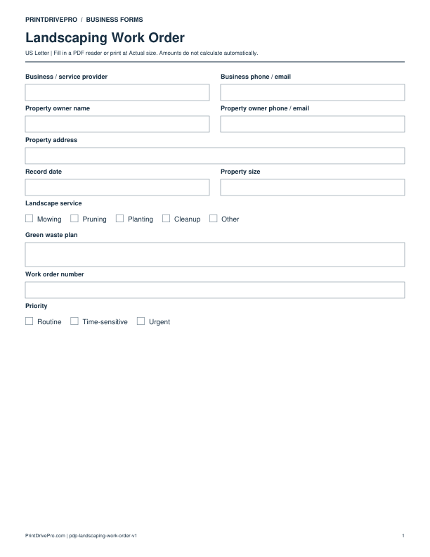 Preview of Landscaping Work Order