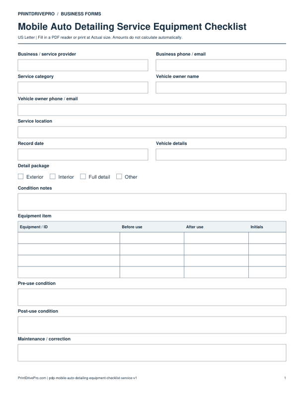 Preview of Mobile Auto Detailing Service Equipment Checklist