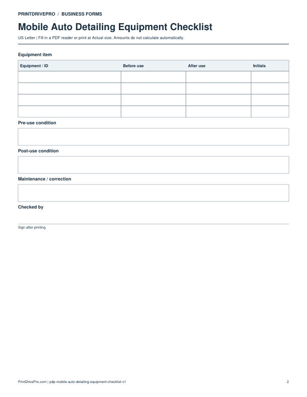 Page 2 of Mobile Auto Detailing Equipment Checklist Printable