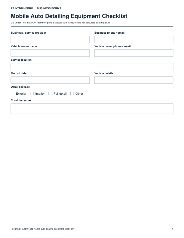 Preview of Mobile Auto Detailing Equipment Checklist