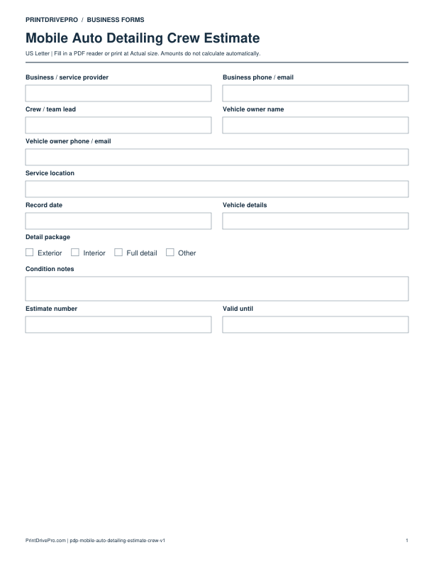 Preview of Mobile Auto Detailing Crew Estimate
