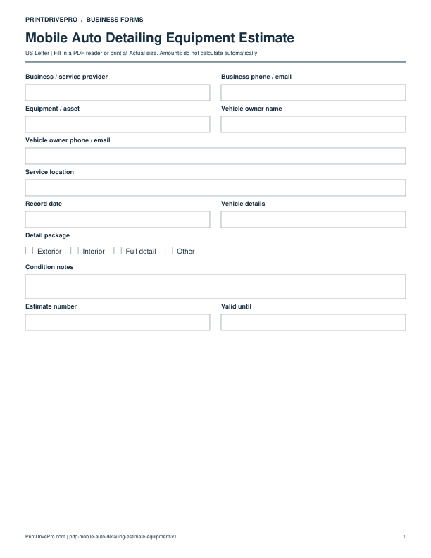Preview of Mobile Auto Detailing Equipment Estimate