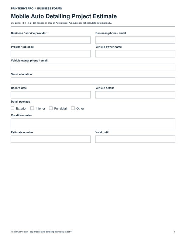 Preview of Mobile Auto Detailing Project Estimate
