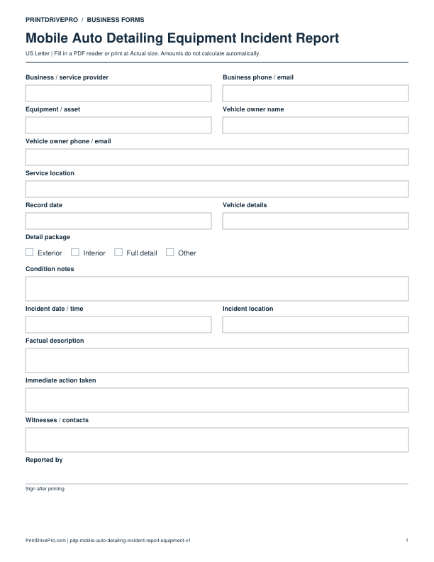 Preview of Mobile Auto Detailing Equipment Incident Report