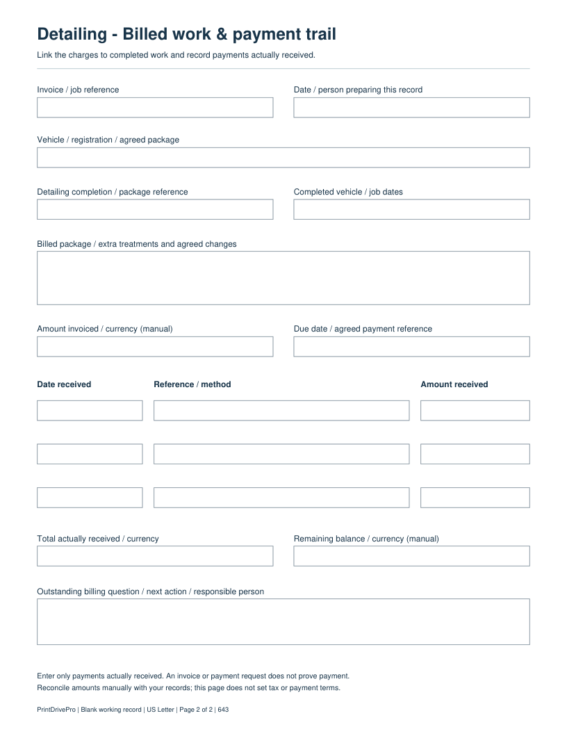Page 2 of Mobile Auto Detailing Invoice Printable