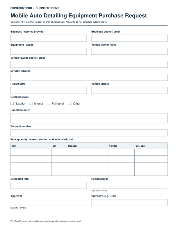 Preview of Mobile Auto Detailing Equipment Purchase Request