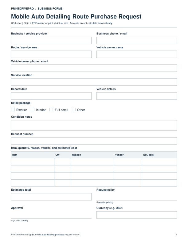 Preview of Mobile Auto Detailing Route Purchase Request