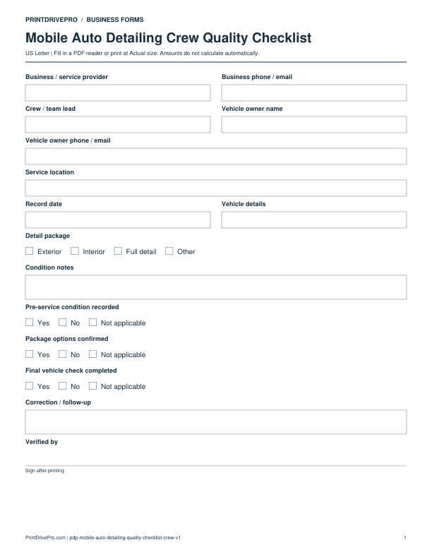 Preview of Mobile Auto Detailing Crew Quality Checklist