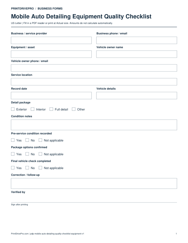 Preview of Mobile Auto Detailing Equipment Quality Checklist