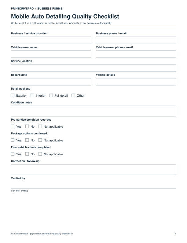 Preview of Mobile Auto Detailing Quality Checklist