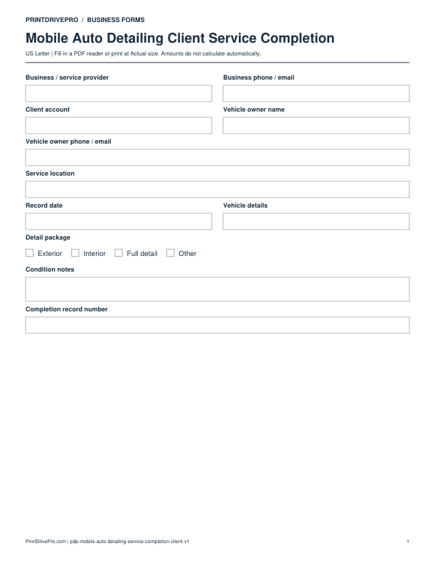 Preview of Mobile Auto Detailing Client Service Completion