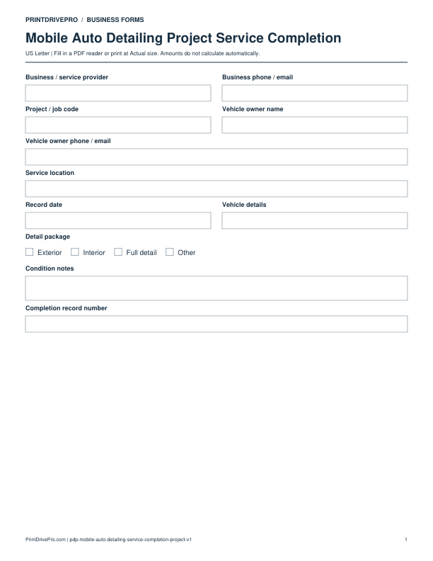 Preview of Mobile Auto Detailing Project Service Completion