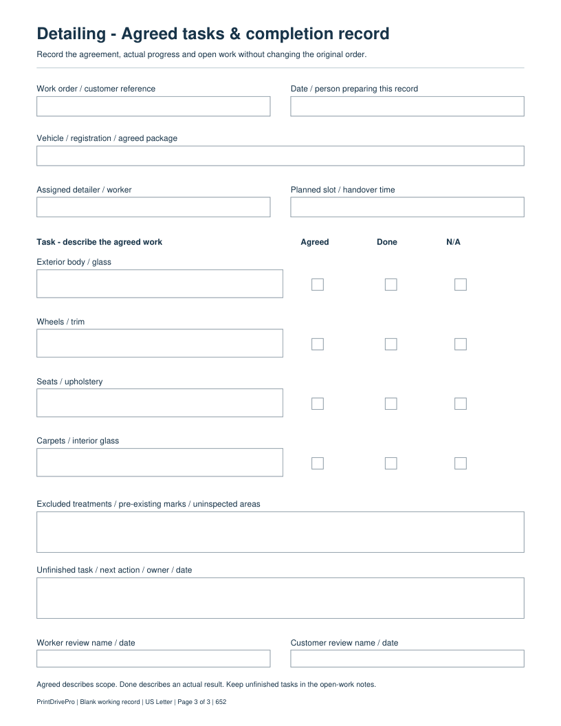 Page 3 of Mobile Auto Detailing Work Order Printable