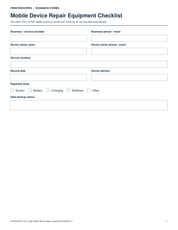 Preview of Mobile Device Repair Equipment Checklist