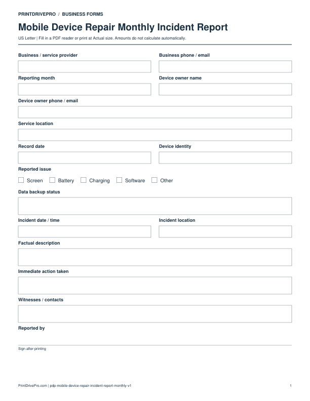 Preview of Mobile Device Repair Monthly Incident Report
