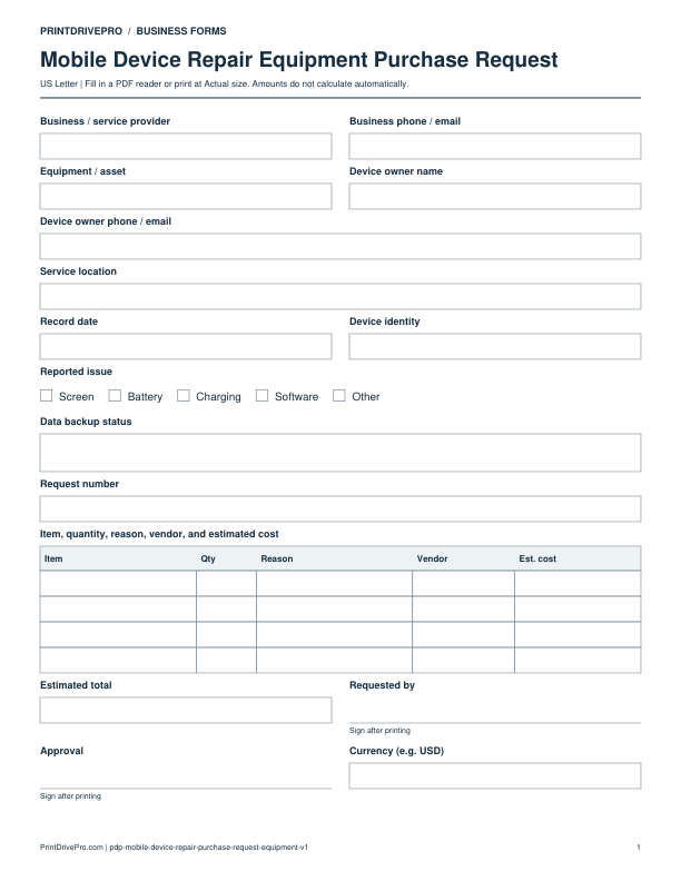 Preview of Mobile Device Repair Equipment Purchase Request