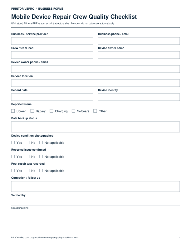 Preview of Mobile Device Repair Crew Quality Checklist