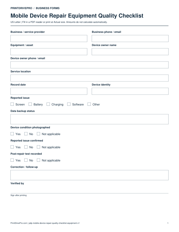 Preview of Mobile Device Repair Equipment Quality Checklist