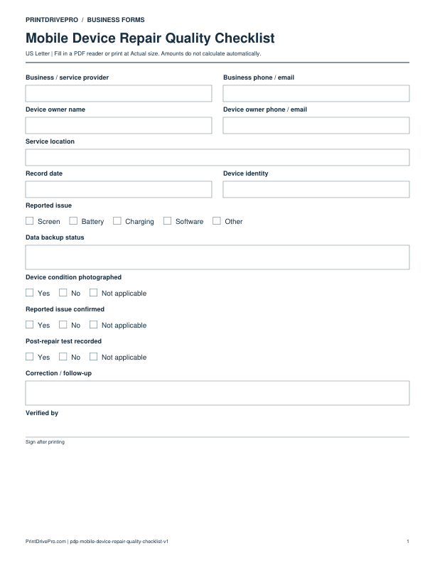 Preview of Mobile Device Repair Quality Checklist