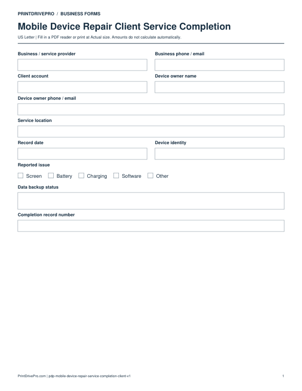 Preview of Mobile Device Repair Client Service Completion