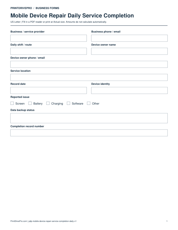 Preview of Mobile Device Repair Daily Service Completion