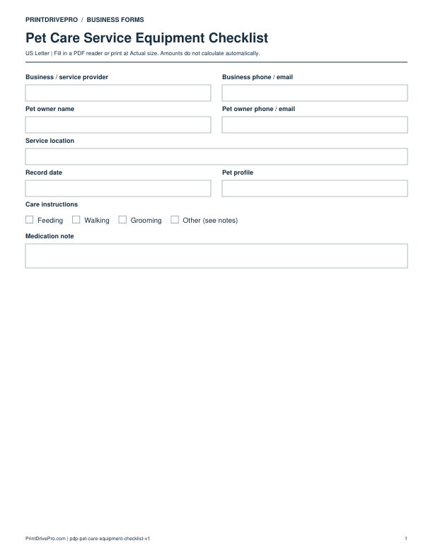 Preview of Pet Care Service Equipment Checklist