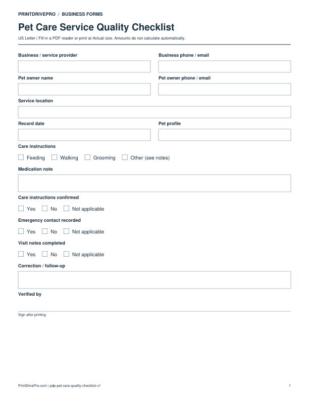 Preview of Pet Care Service Quality Checklist
