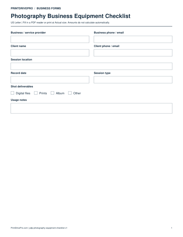 Preview of Photography Business Equipment Checklist