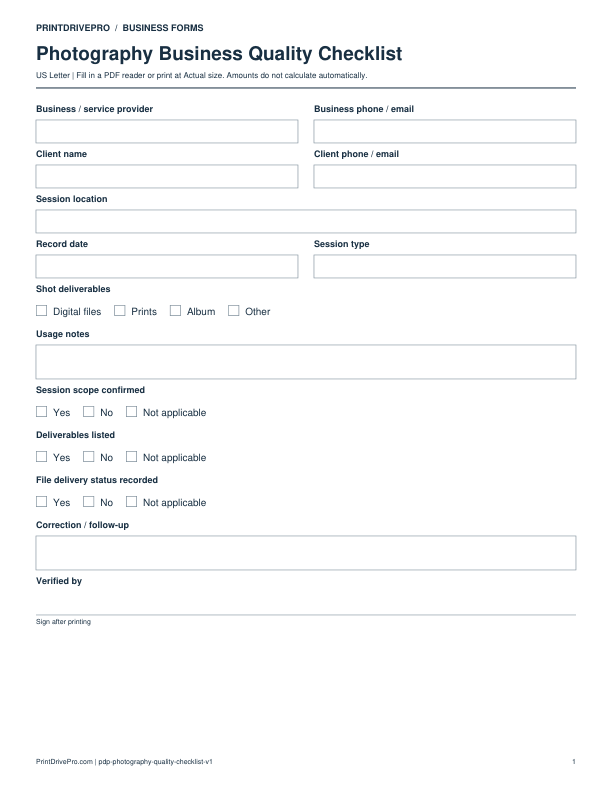 Preview of Photography Business Quality Checklist