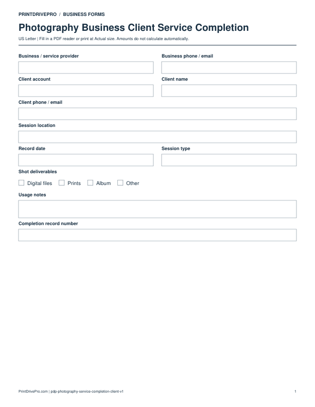Preview of Photography Business Client Service Completion