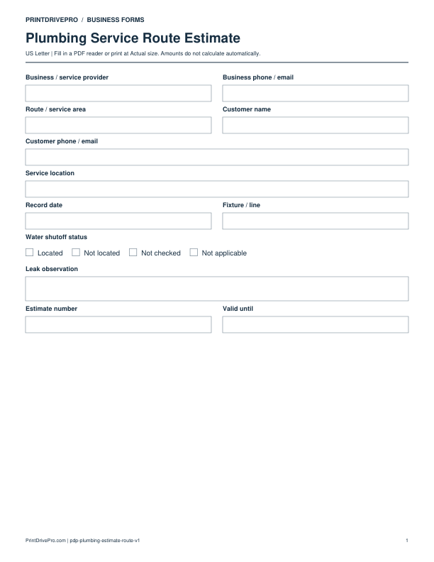 Preview of Plumbing Service Route Estimate